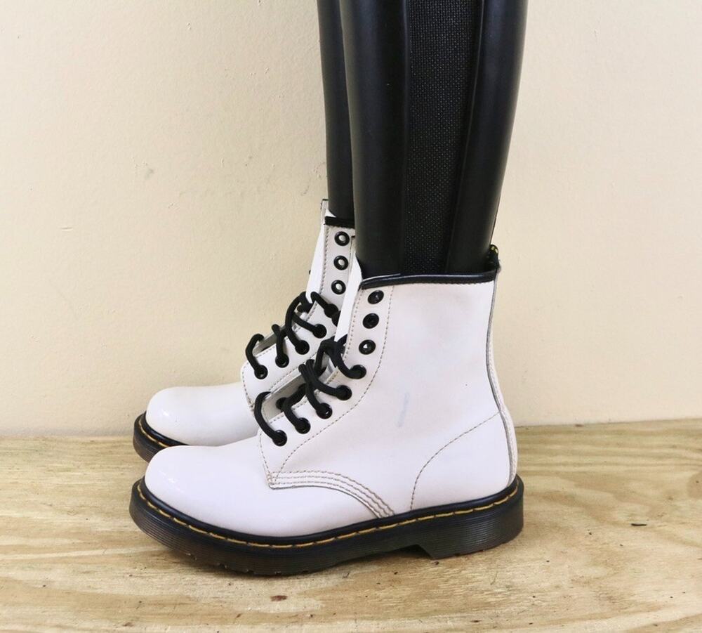 Doc Dr Martens Boots Womens 5 White Combat Lace Up 1450 Air Wair